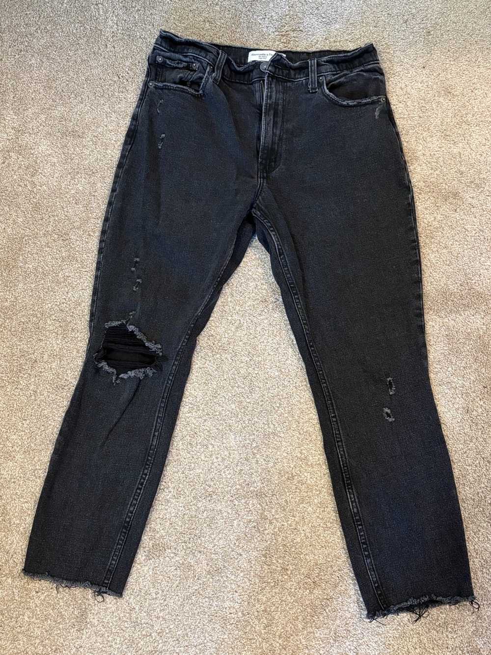Abercrombie & Fitch Black Slim Straight Distressed Jeans